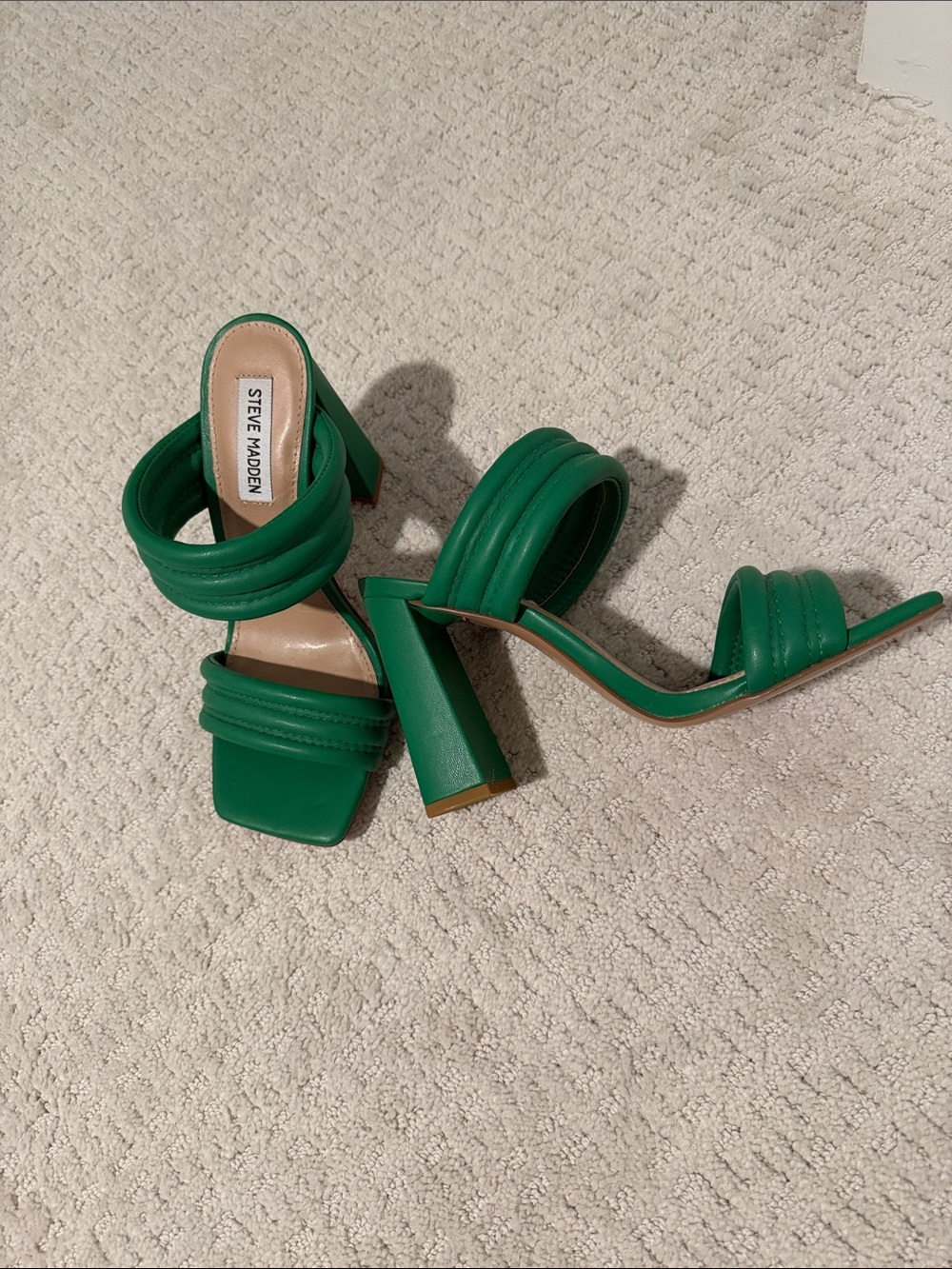 Steve Madden Tahani Emerald Green Double-Strap Block Heels